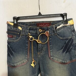 Baby Phat Denim Capris with Red and Gold Details, Size 3, MAKE AN OFFER!!!